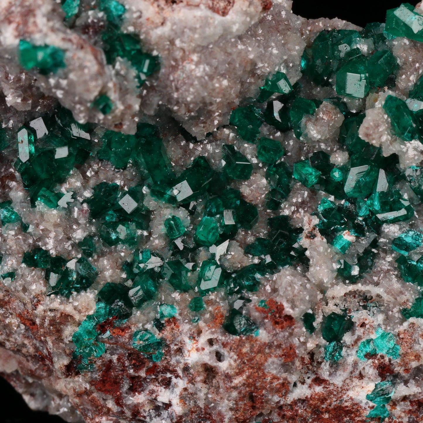 Dolomite on Dioptase, Tsumeb Mine, Otavi Highlands, Namibia