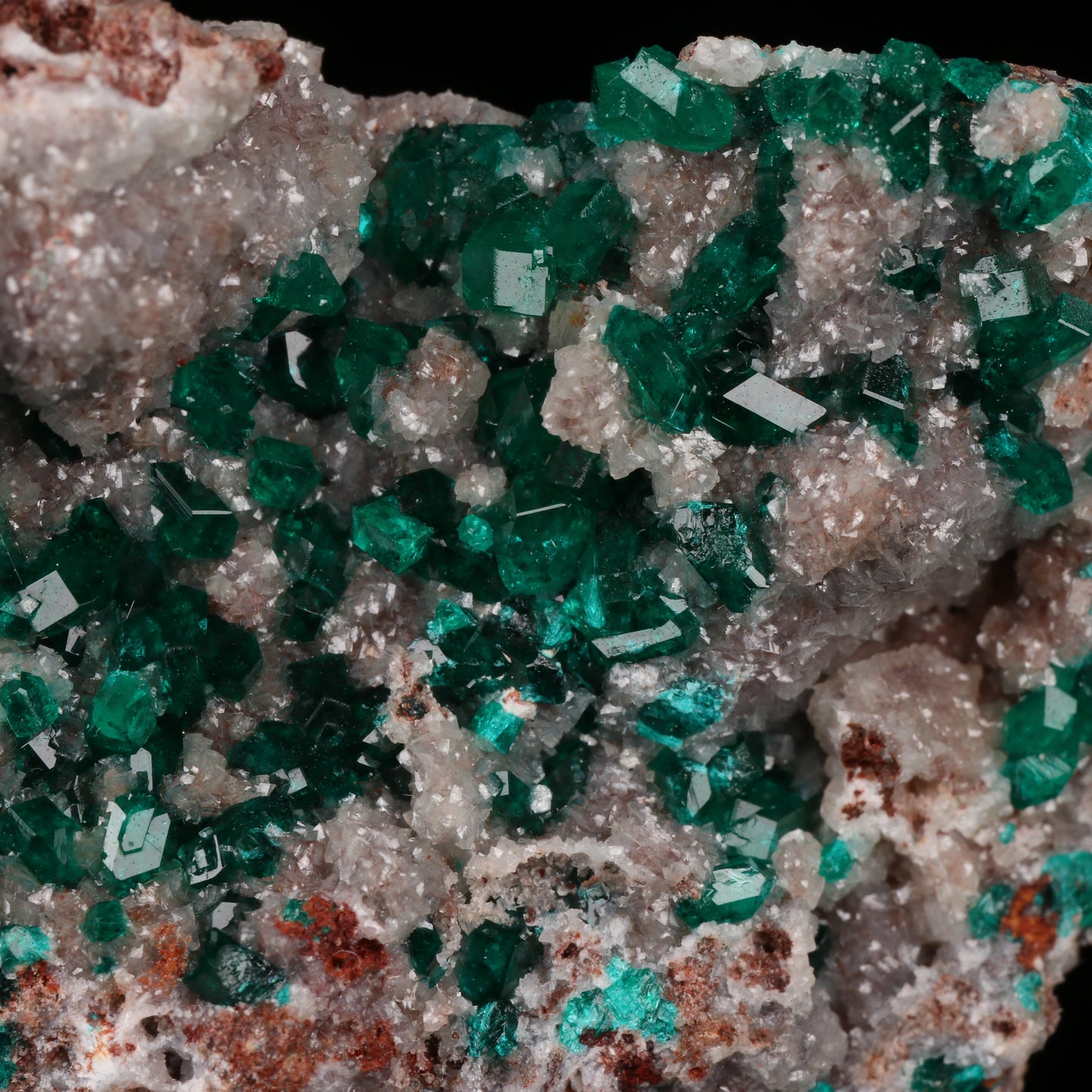 Dolomite on Dioptase, Tsumeb Mine, Otavi Highlands, Namibia