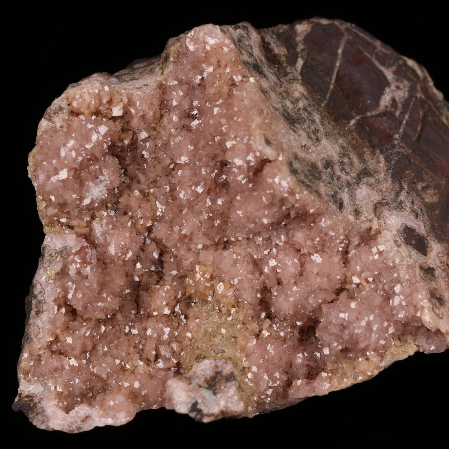 Rhodochrosite on Matrix, N'Chwaning II Mine, Kalahari Manganese Field, Northern Cape, South Africa.