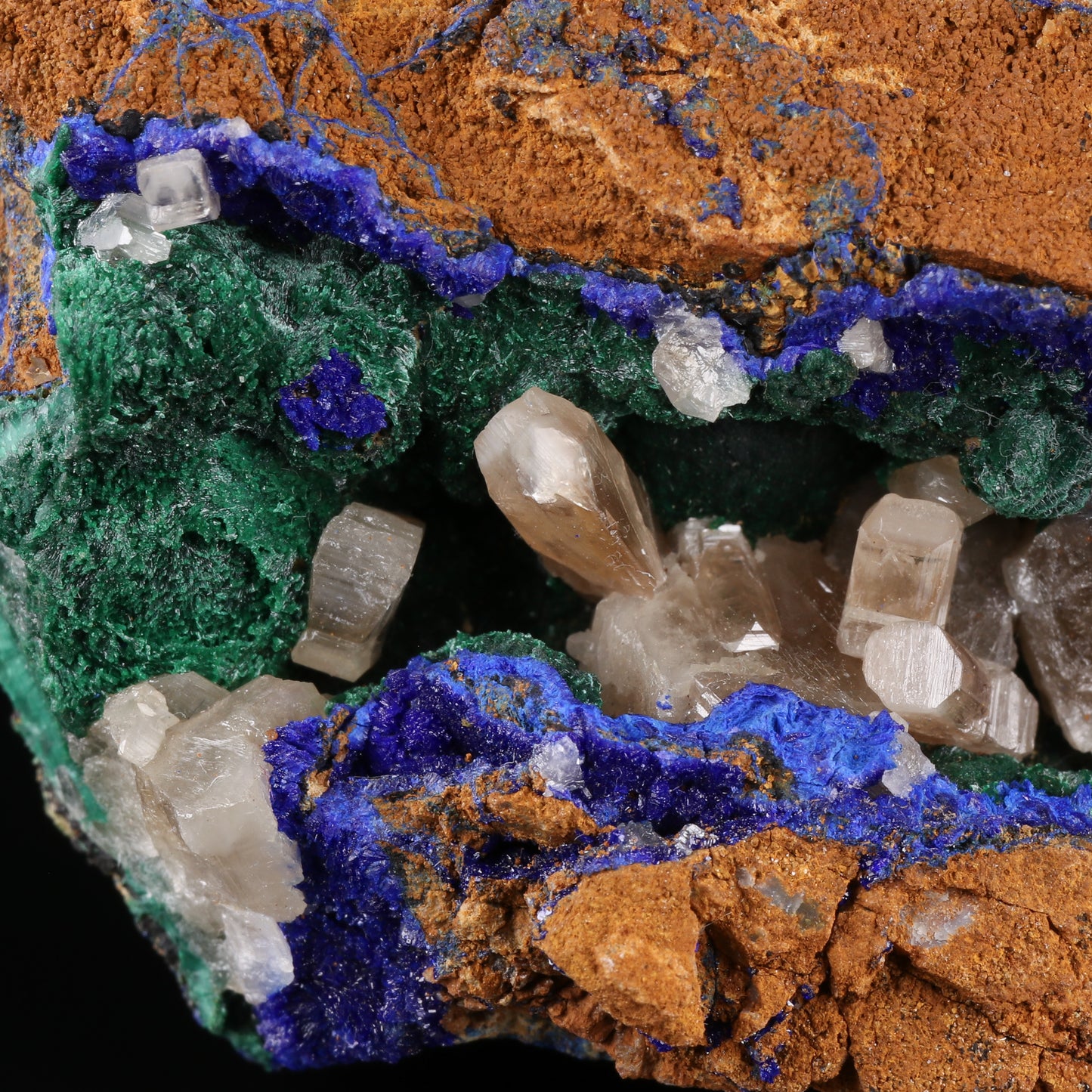 Cerussite on Malachite & Azurite