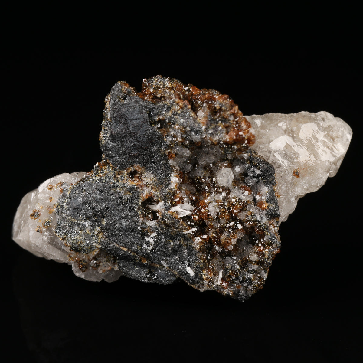 Calcite on Andradite on Matrix