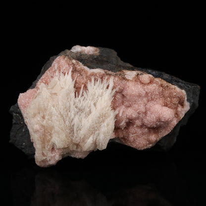 Calcite on Rhodochrosite on Matrix