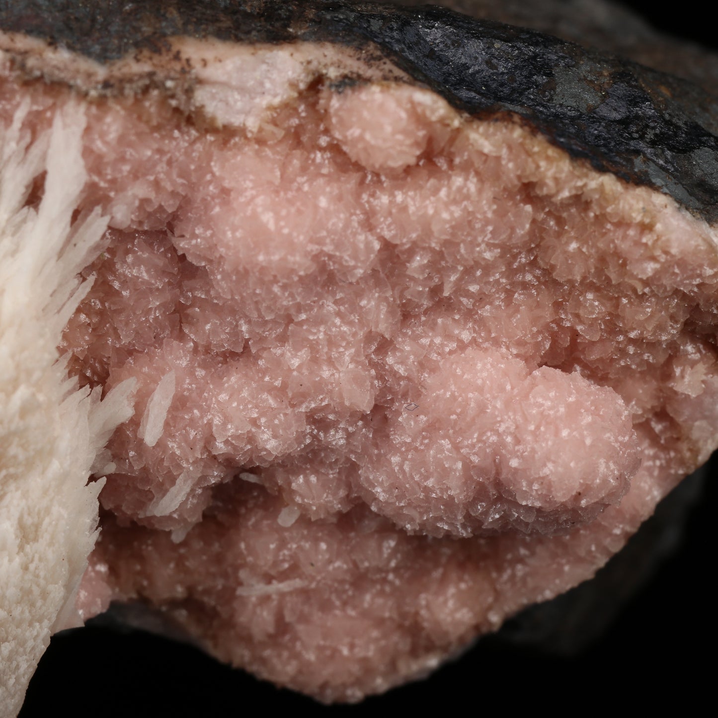 Calcite on Rhodochrosite on Matrix, Wessels Mine, Kalahari Manganese Field, Northern Cape, South Africa