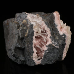 Calcite on Rhodochrosite on Matrix