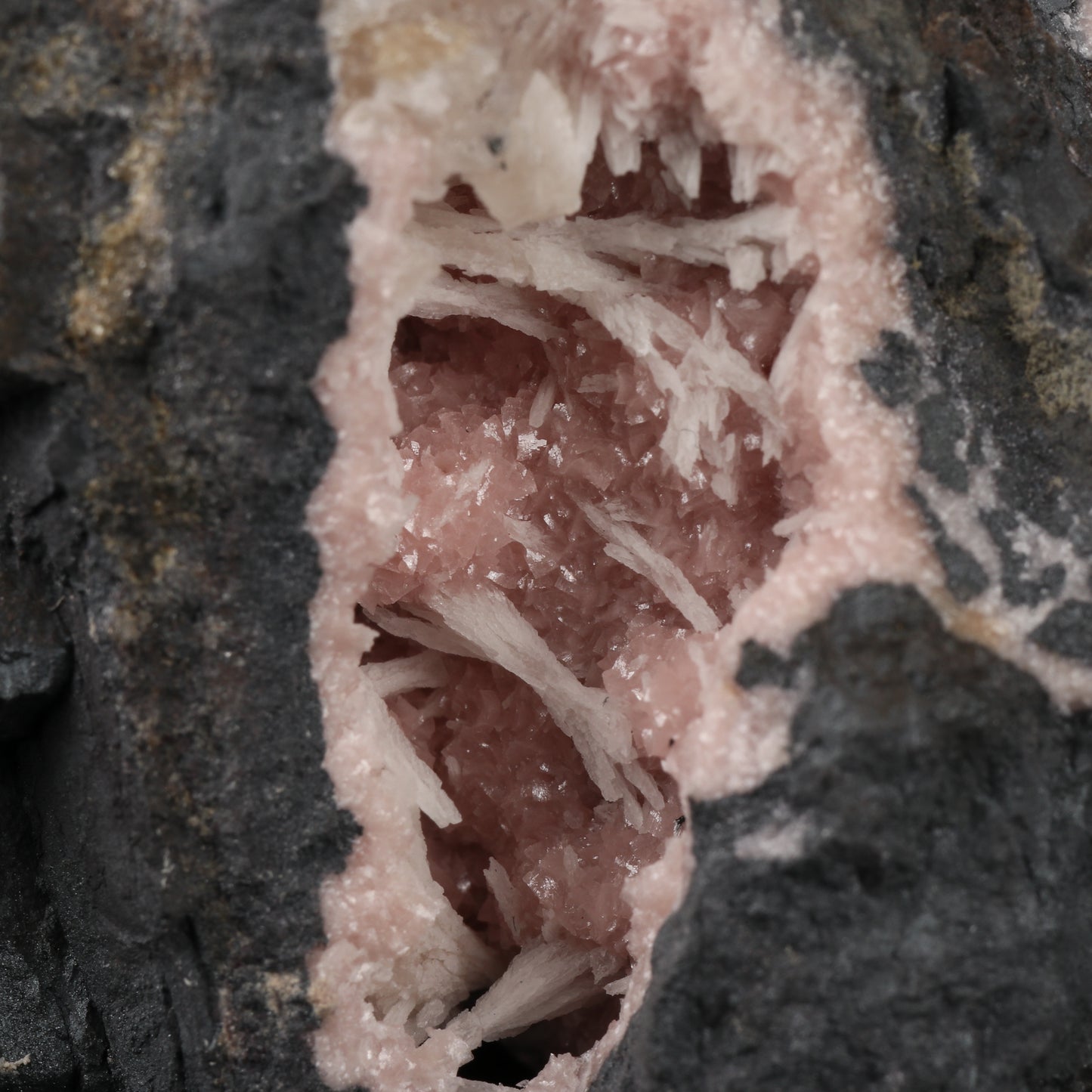 Calcite on Rhodochrosite on Matrix, Wessels Mine, Kalahari Manganese Field, Northern Cape, South Africa