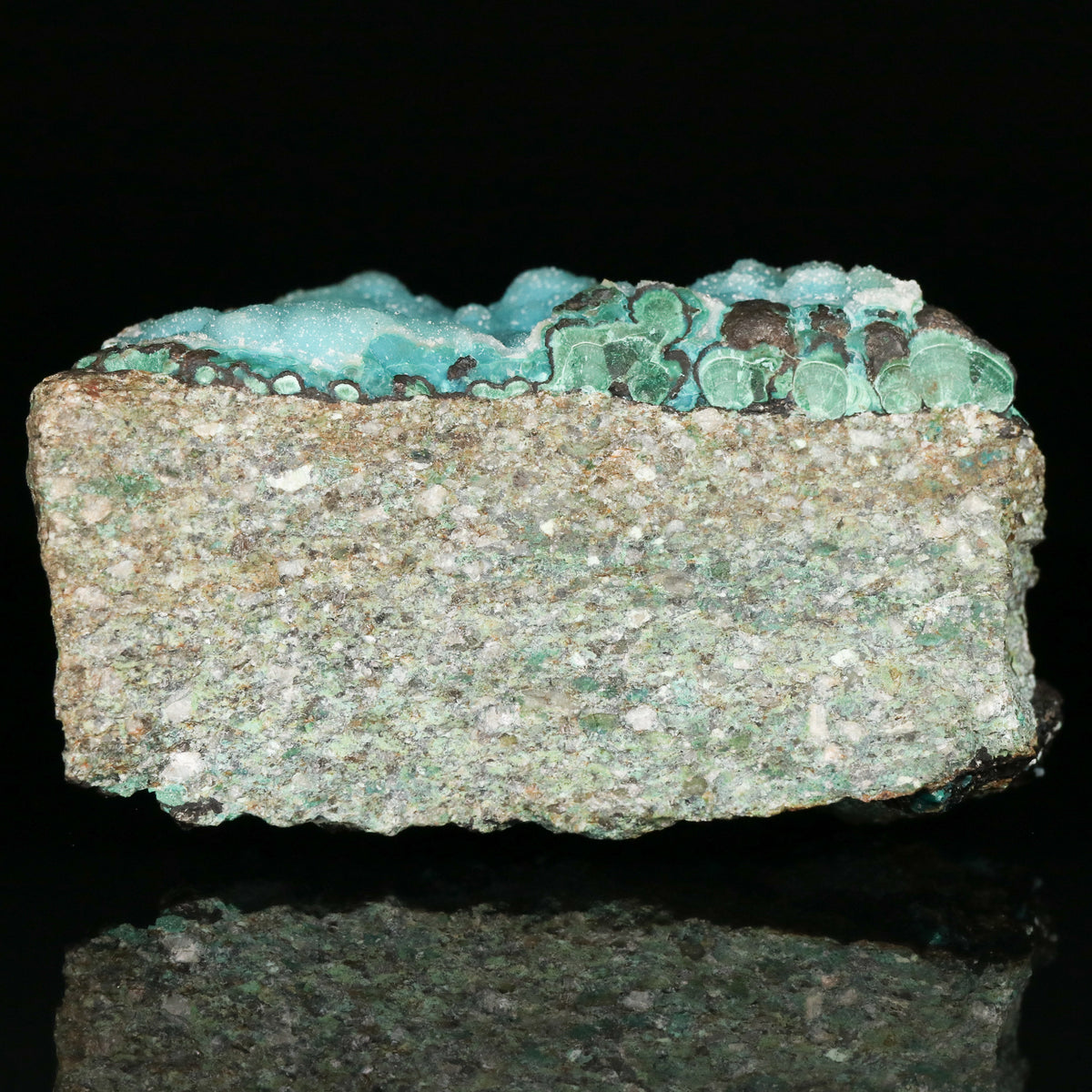 Quartz on Chrysocolla on Malachite