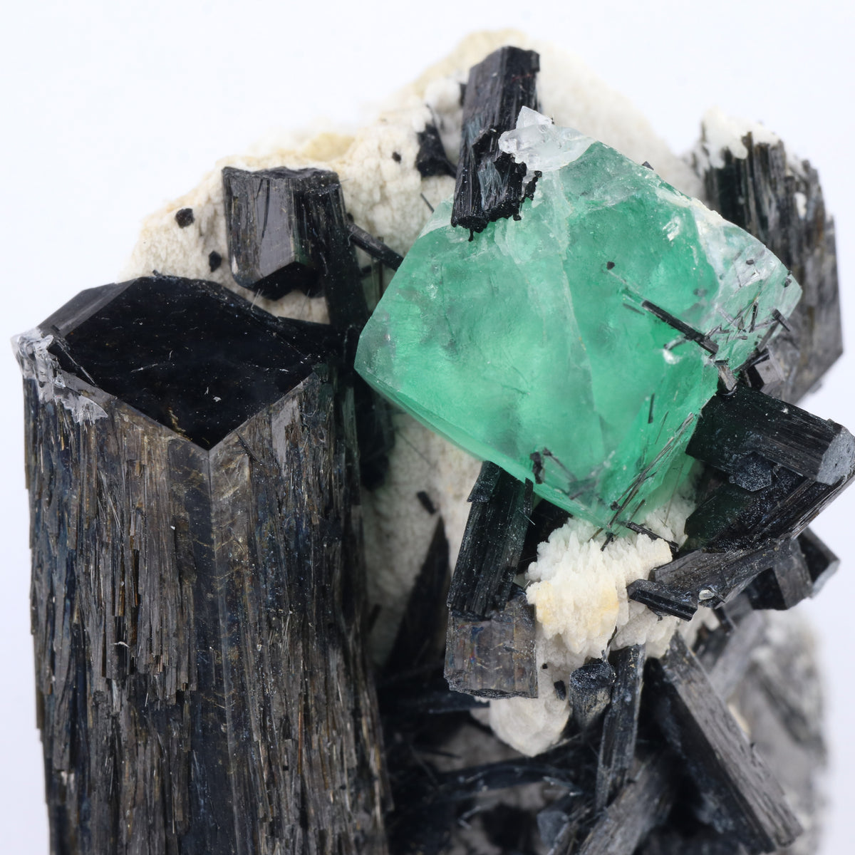 Fluorite & Schorl on Albite