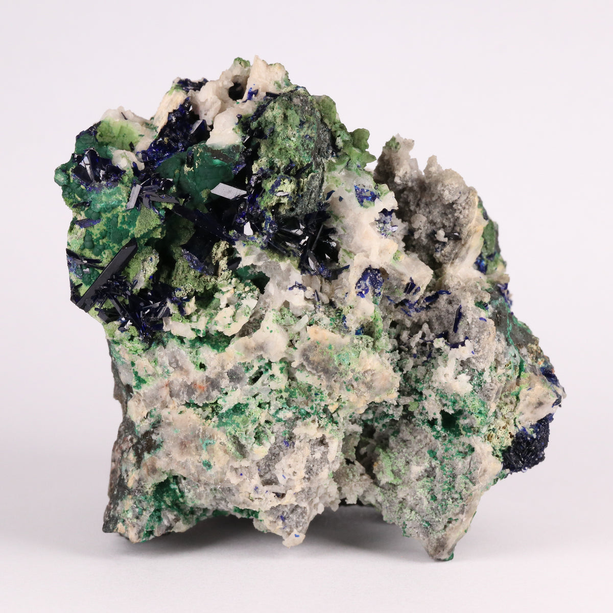 Azurite on Malachite & Duftite on Quartz