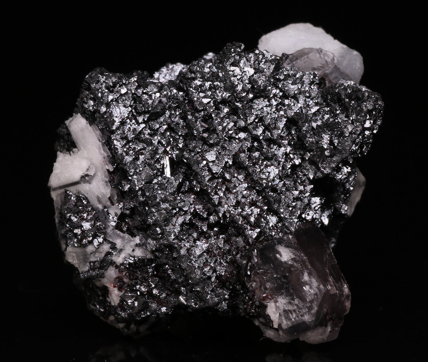 Manganvesuvianite and Calcite on Hausmannite Xls, N'Chwaning II, Kalahari Manganese Field, Northern Cape, South Africa